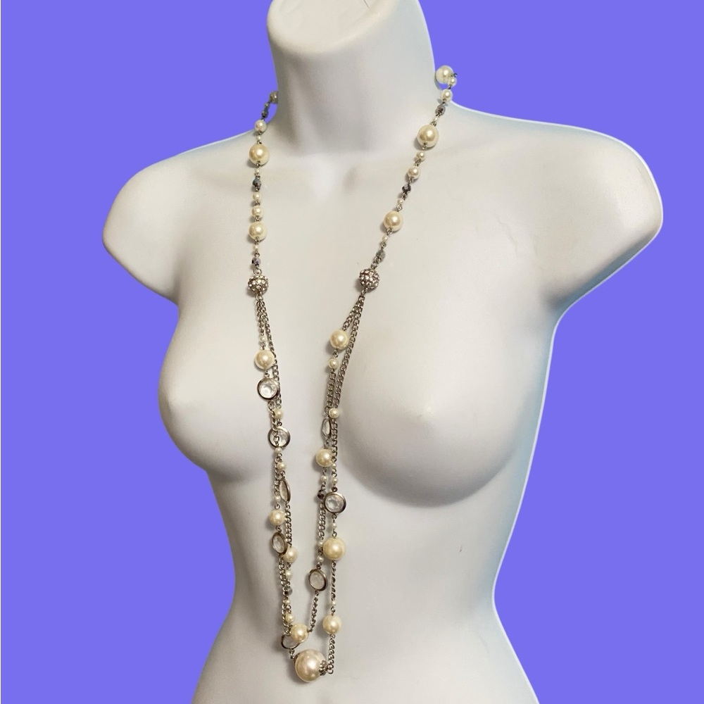 Faux Glass Pearls Necklaces 2 Pieces Magnetic Adjustable